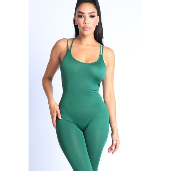 Women's Double Spaghetti Strap Cut Out Back Basic Jumpsuit Comfy Jumpsuit - Picture 3 of 11
